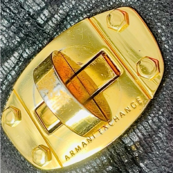 Armani Exchange Black Leather Expandable Slouchy Hobo Chain Shoulder Bag - Picture 7 of 8